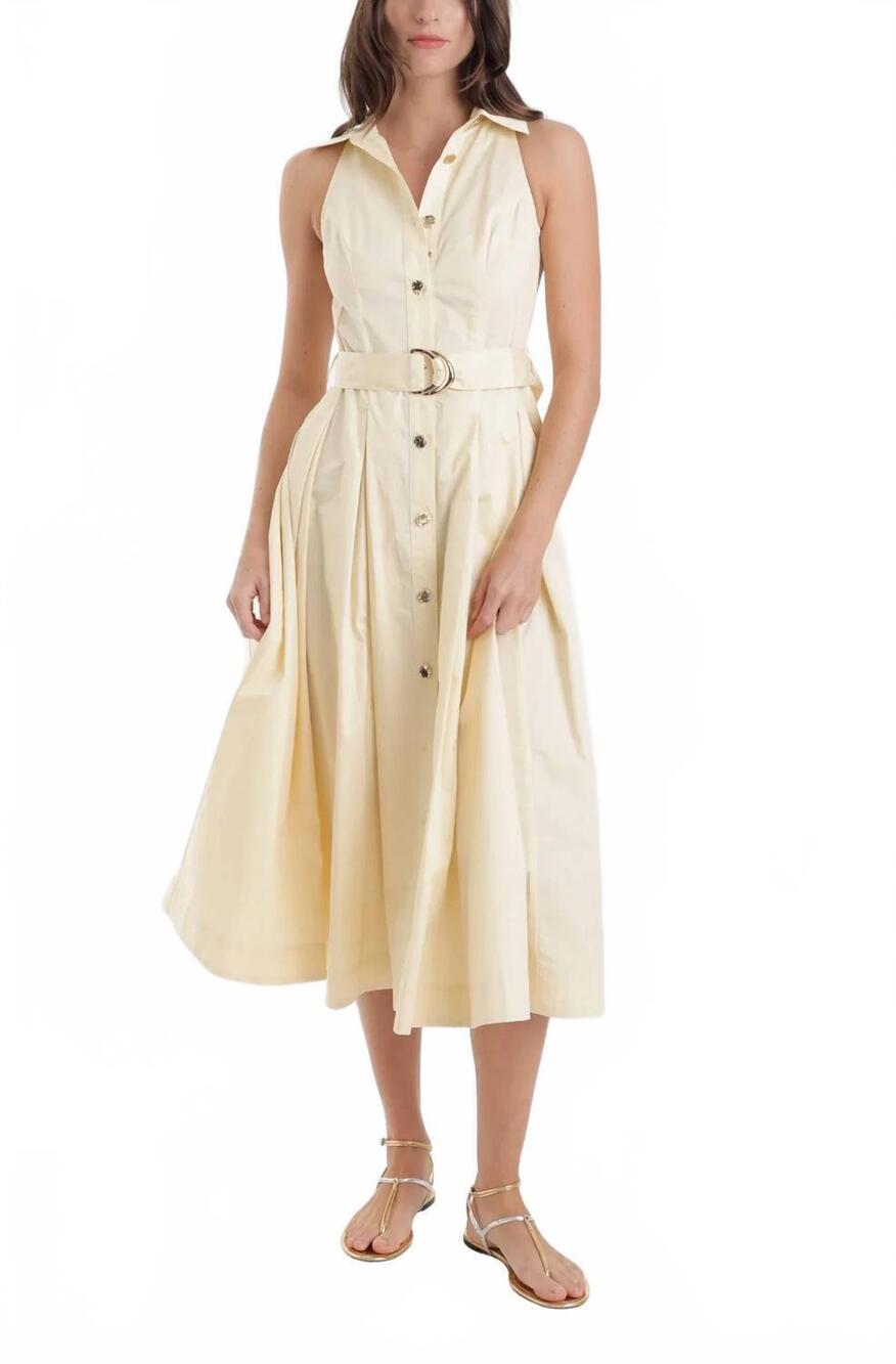 NEW KARINA GRIMALDI zarae solid midi dress in pastel yellow